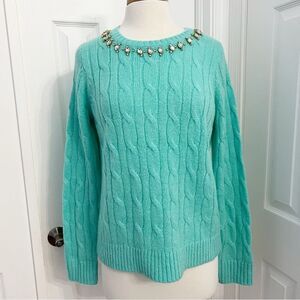 Lilly Pulitzer Dario Embellished Rhinestone Cable Sweater Surf Blue M